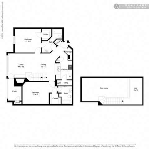 Floor plan for 2 beds, 2 baths, 1210 sqft